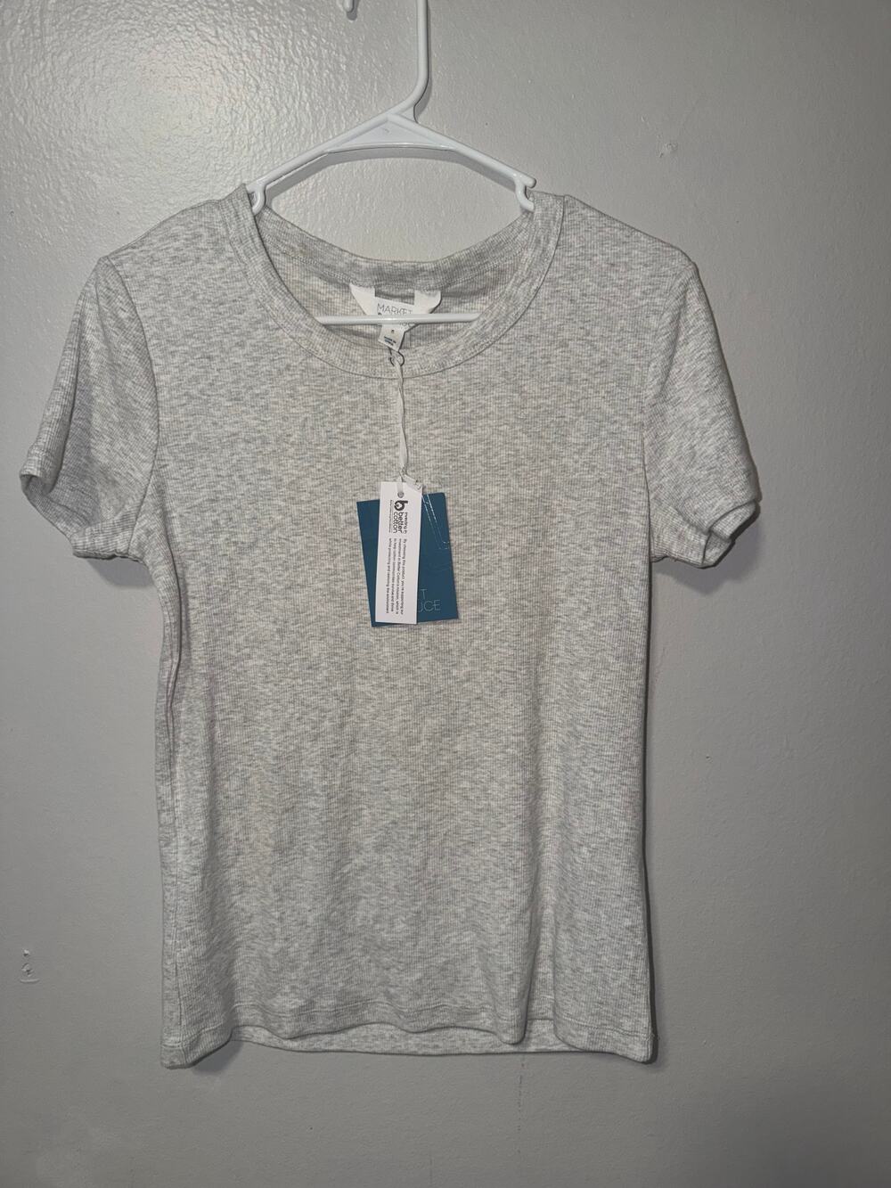Market & Spruce Grey Heather Ribbed Knit T-Shirt Crewneck Short Sleeve